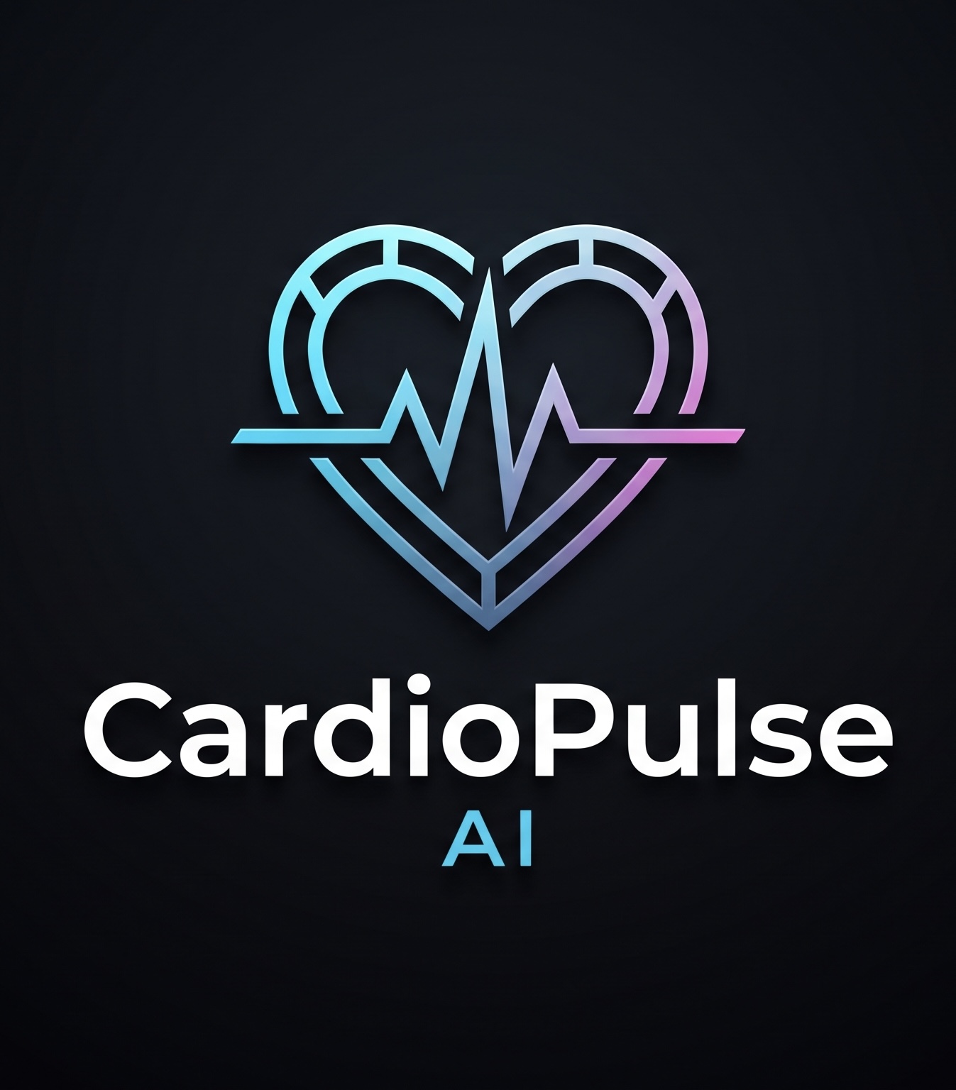 CardioPulse AI: corazón con línea de electrocardiograma en degradado cian y magenta